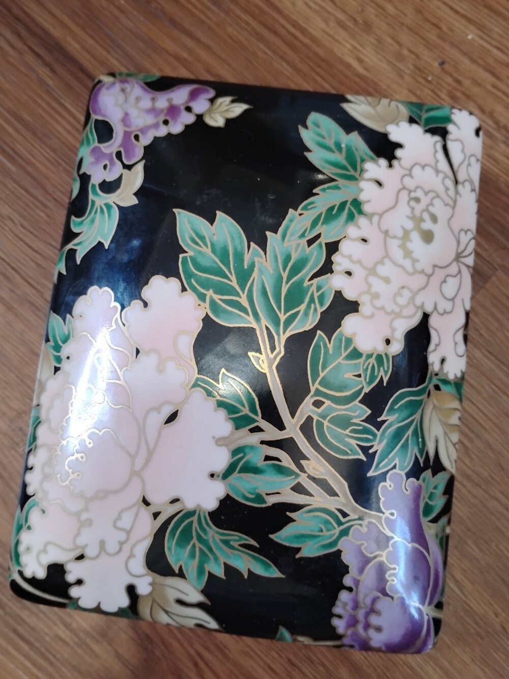 Vintage Fitz & Floyd Cloisonne Peony Porcelain Playing Cards Box Japan